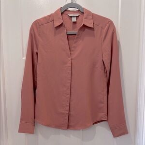 H&M Pink Long Sleeve Button Down Shirt with Notched Collar Size XS